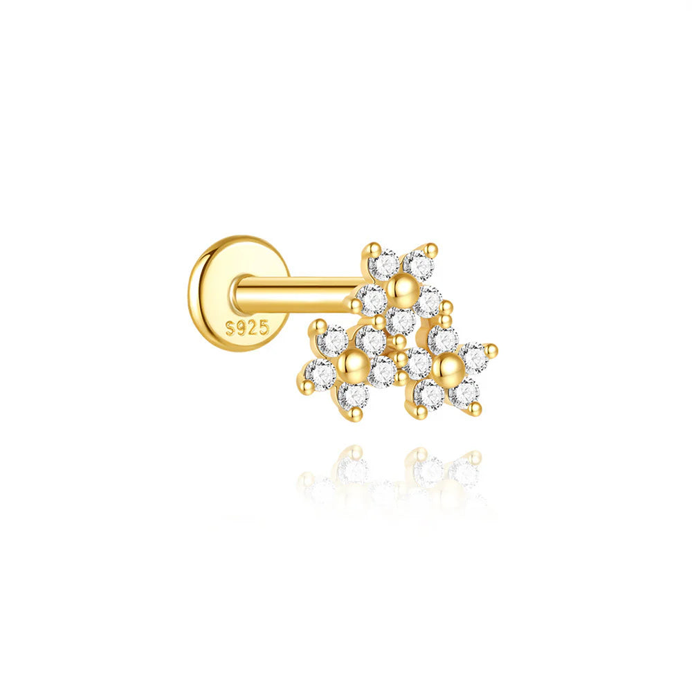 925 Sterling Silver Water Drop Flower Piercing Studs