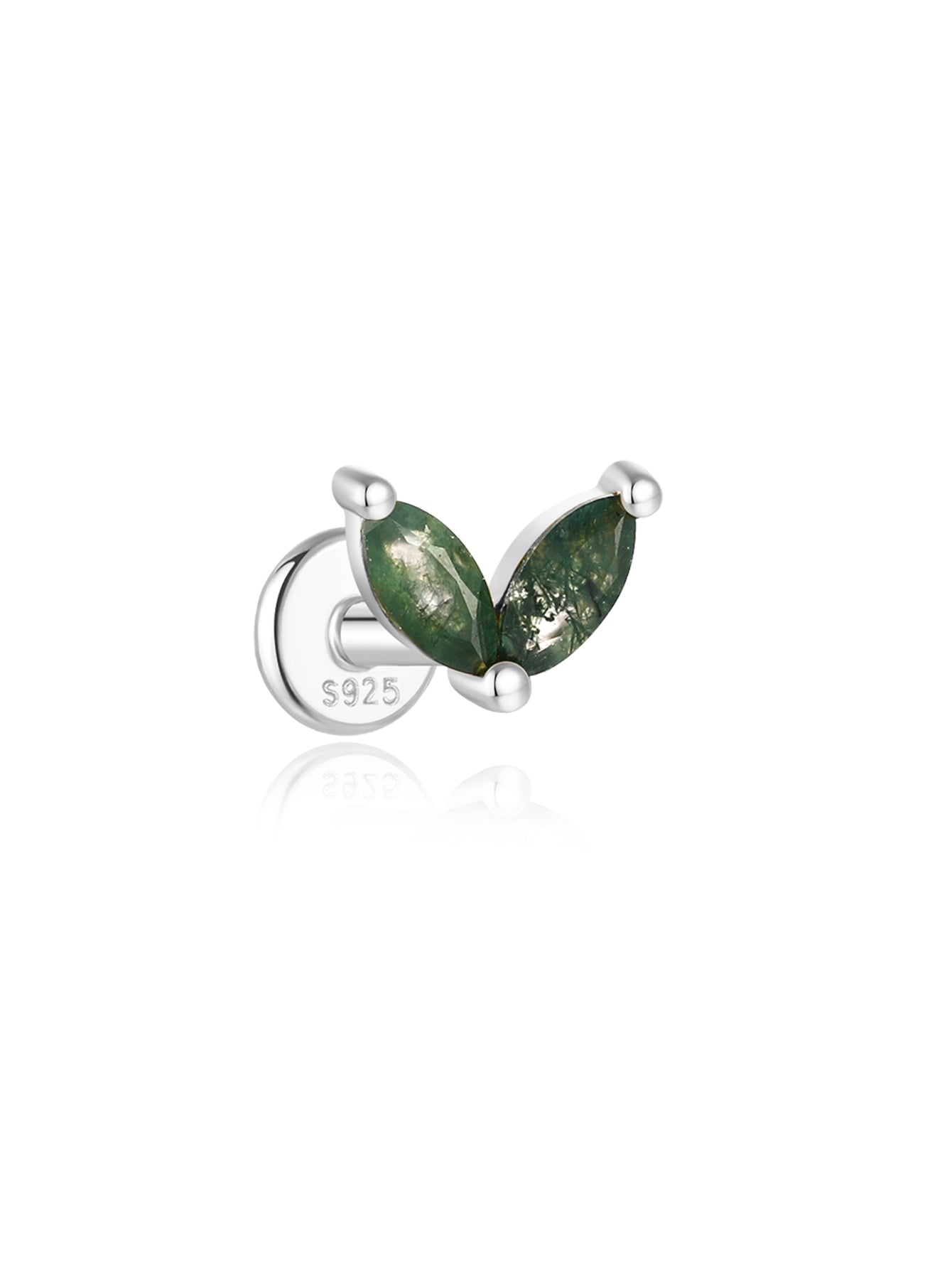 925 Sterling Silver All-Match Water Grass Agate Ear Piercing Stud