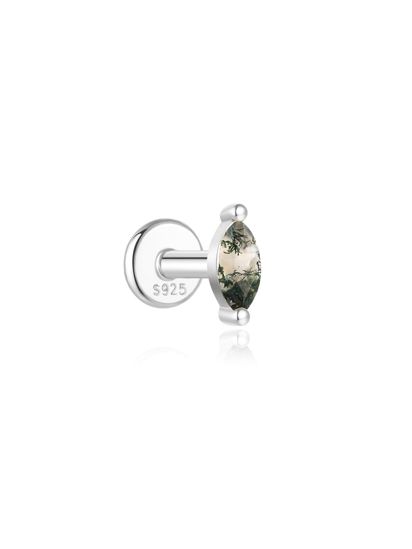 925 Sterling Silver All-Match Water Grass Agate Ear Piercing Stud