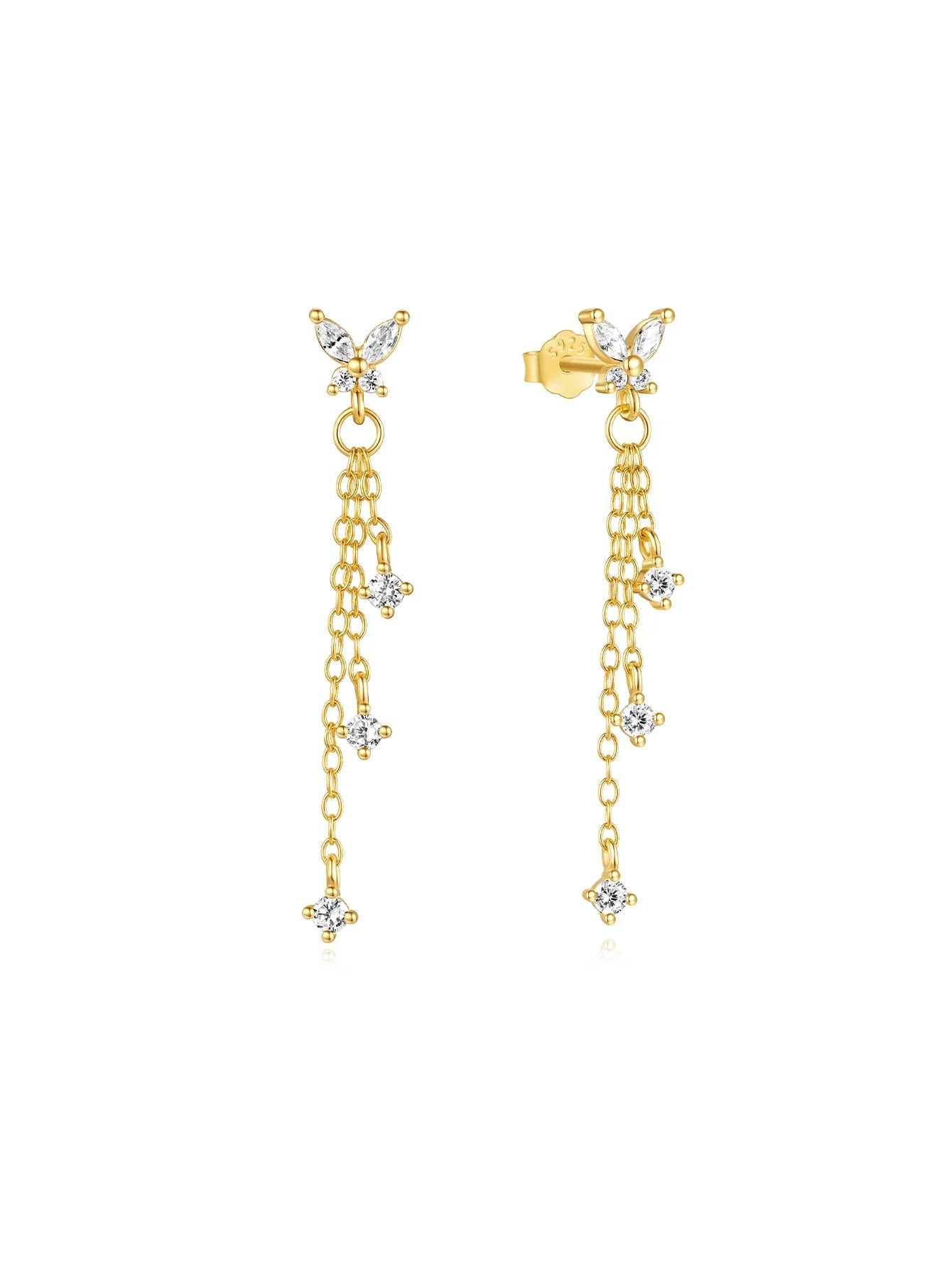 925 Sterling Silver Tassel Butterfly Pendant Zircon Earrings Series