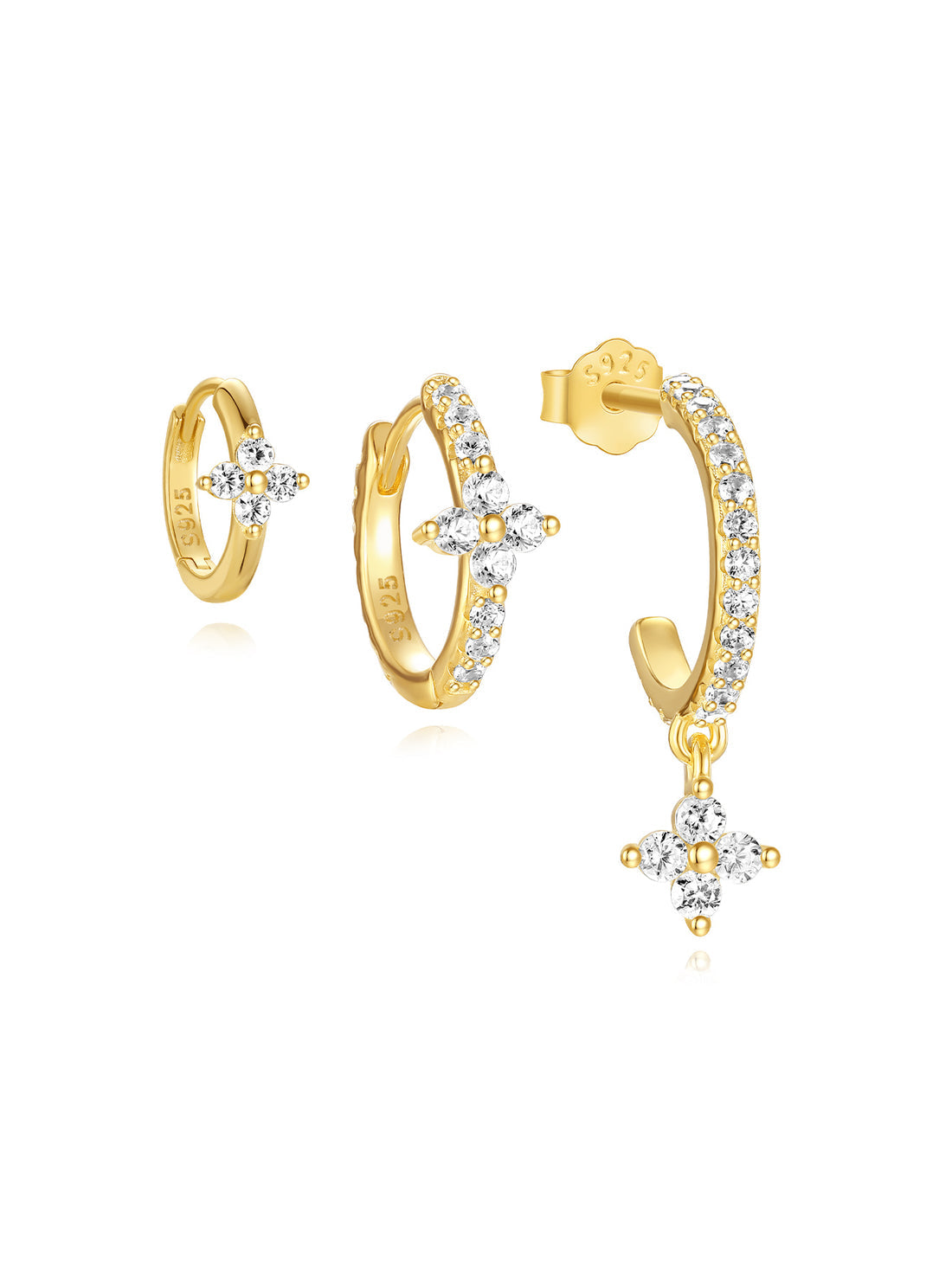 925 Sterling Silver Flower Pave Zircon Earring Series