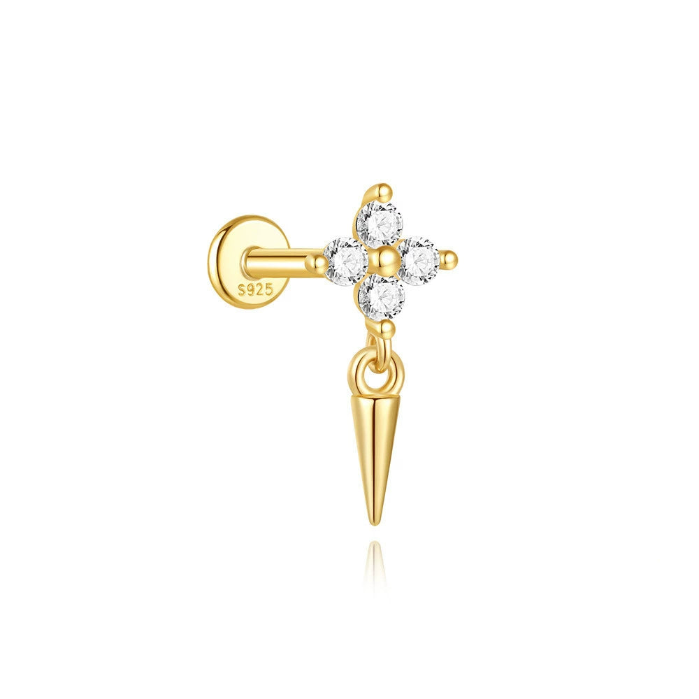 925 Sterling Silver Water Drop Flower Piercing Studs