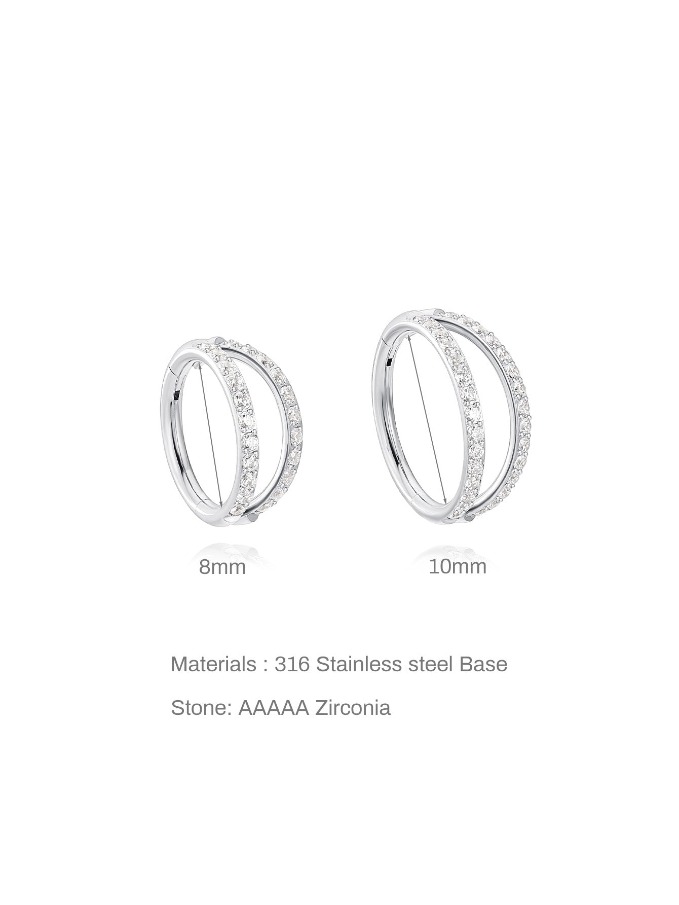 G23 Titanium Waterproof Double Hoop Cartilage Earring 16G – 5A CZ, Multiple Sizes