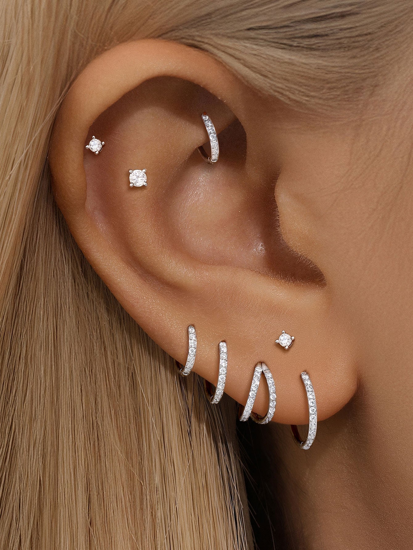 G23 Titanium Waterproof Double Hoop Cartilage Earring 16G – 5A CZ, Multiple Sizes