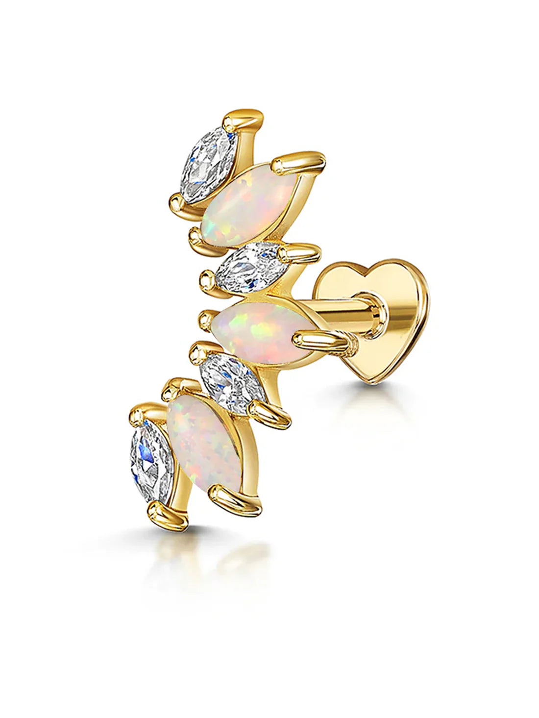 S925 Sterling Silver Opal Marquise Ear Piercing Stud