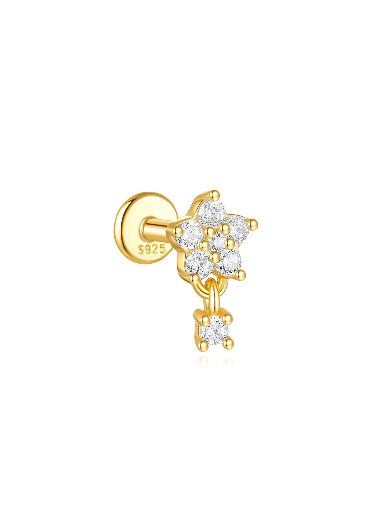 925 Sterling Silver Flower Drop Star Moon Studs Earrings