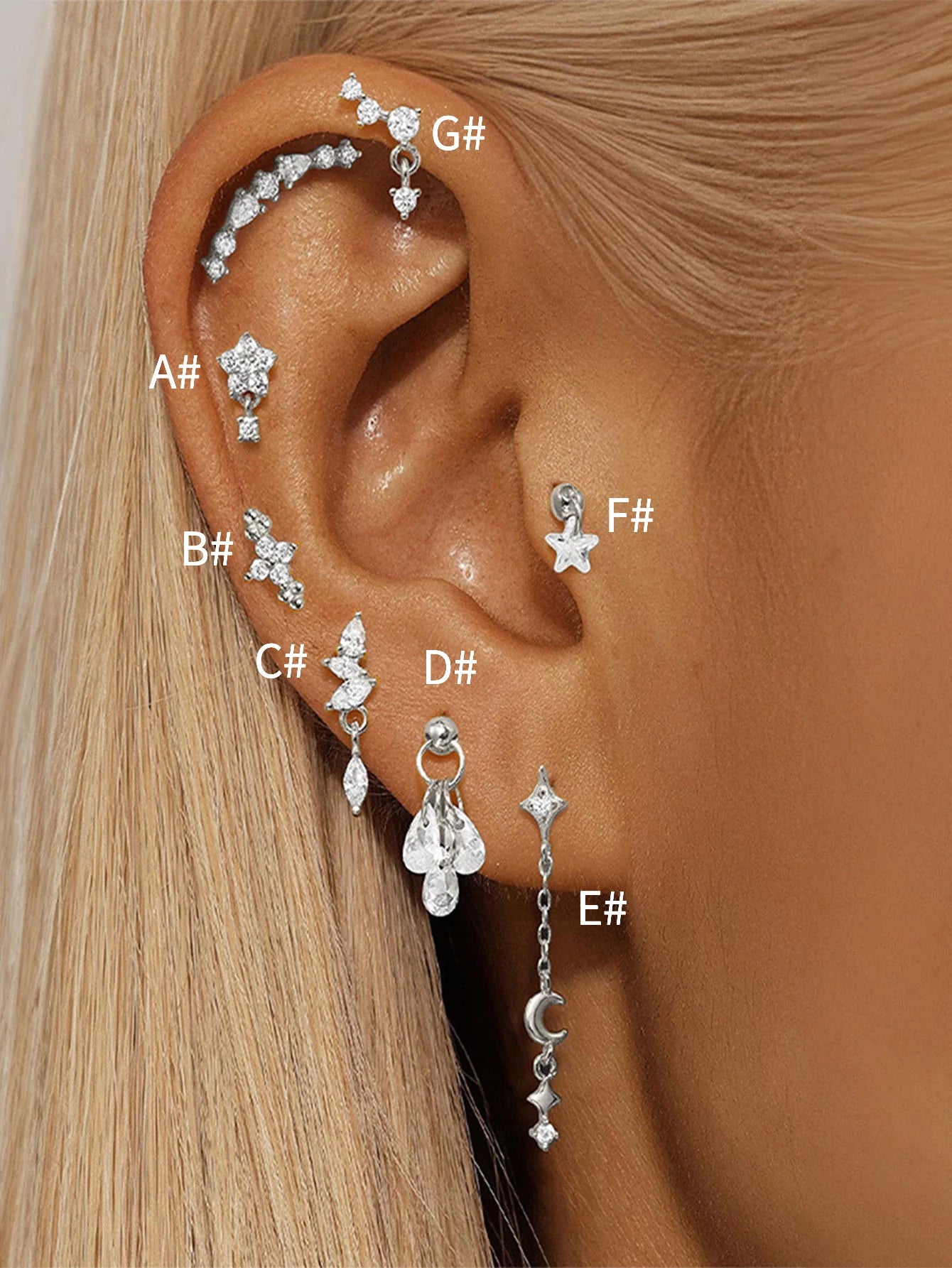 925 Sterling Silver Waterproof Flower Drops Star Moon Studs Earring Series