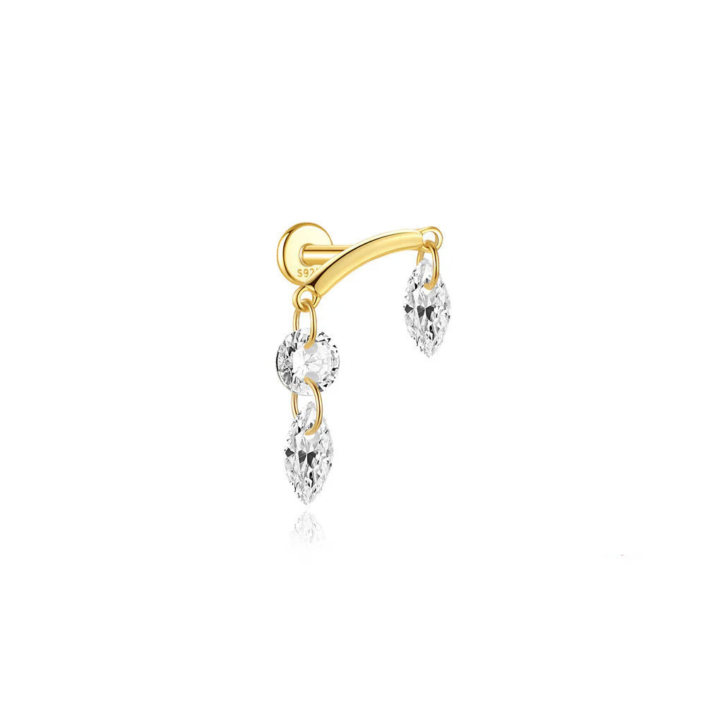 925 Sterling Silver Water Drop Flower Piercing Studs