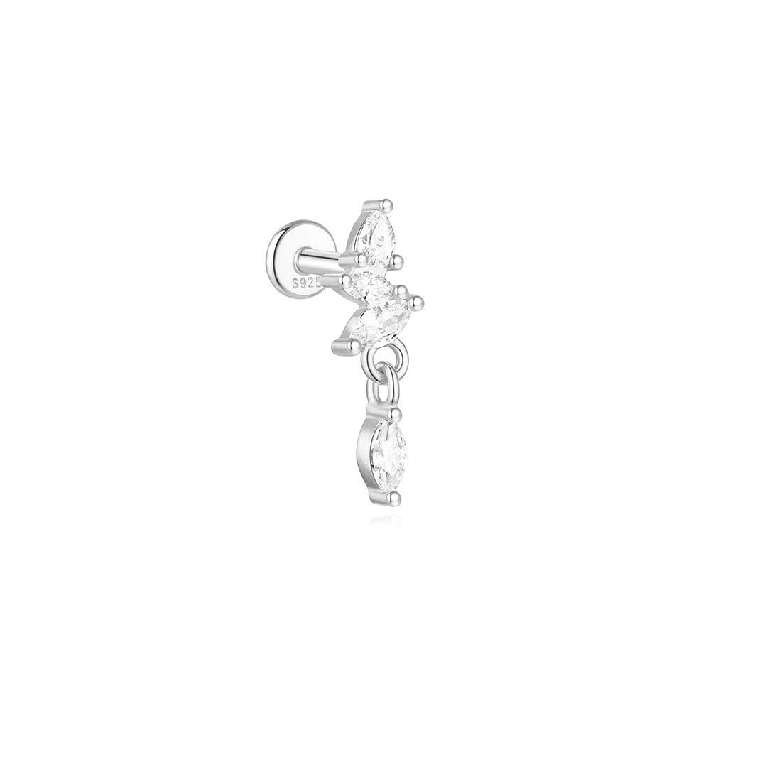 925 Sterling Silver Flower Drop Star Moon Studs Earrings