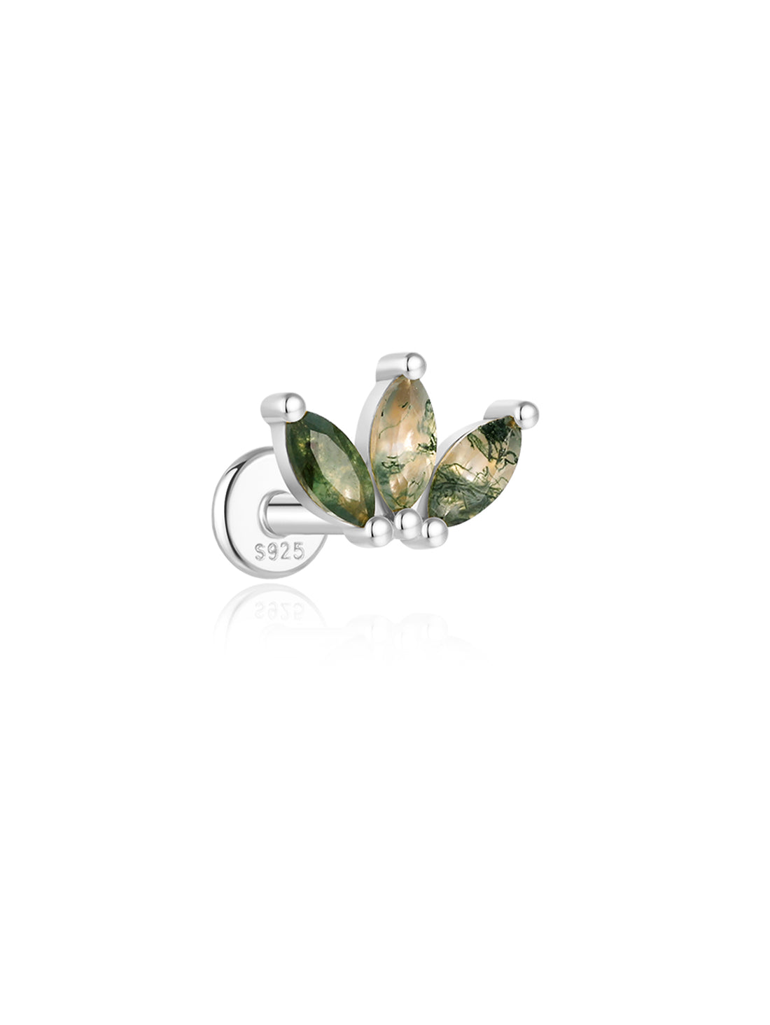 925 Sterling Silver All-Match Water Grass Agate Ear Piercing Stud