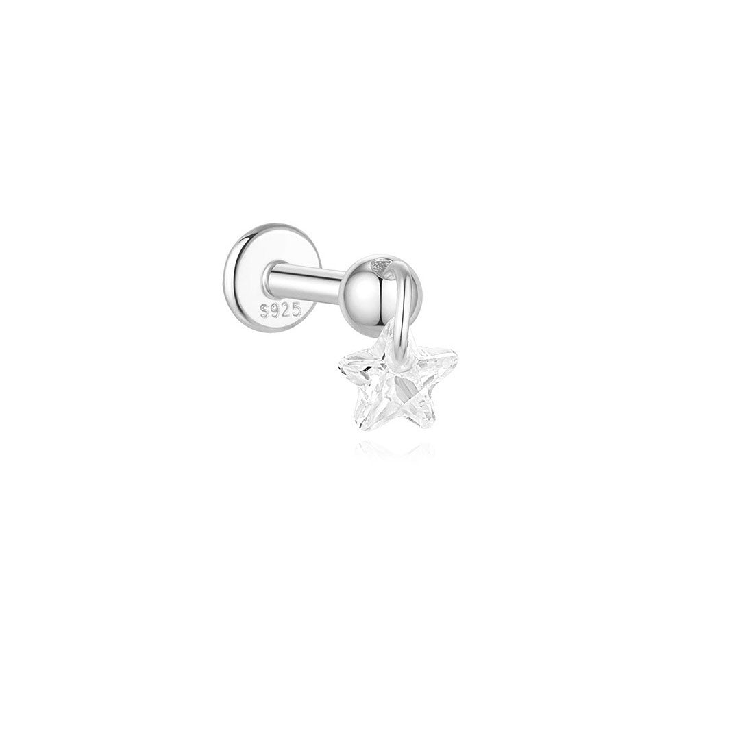 925 Sterling Silver Flower Drop Star Moon Studs Earrings