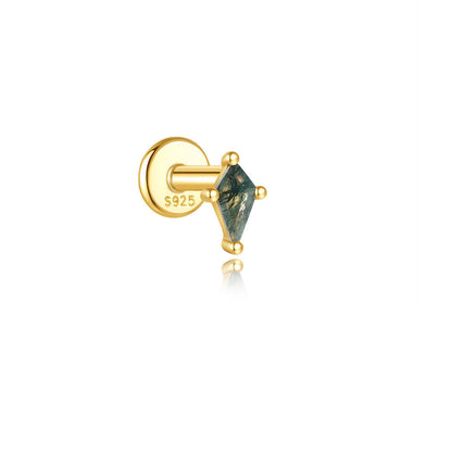 925 Sterling Silver All-Match Water Grass Agate Ear Piercing Stud