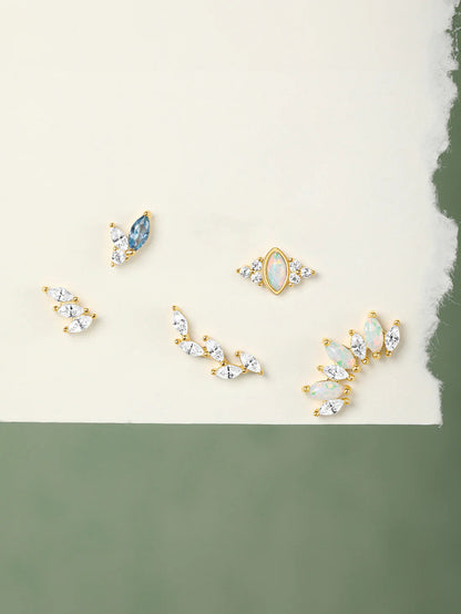 S925 Sterling Silver Opal Marquise Ear Piercing Stud