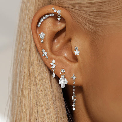 925 Sterling Silver Waterproof Flower Drops Star Moon Studs Earring Series