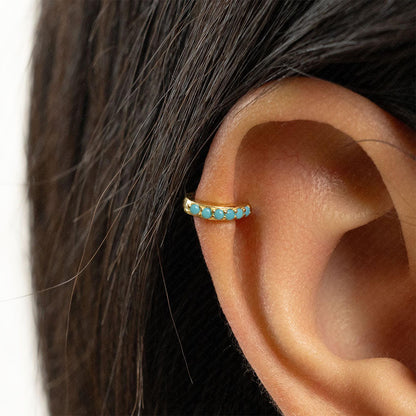 925 Sterling Silver Turquoise Hoop Huggies Earring