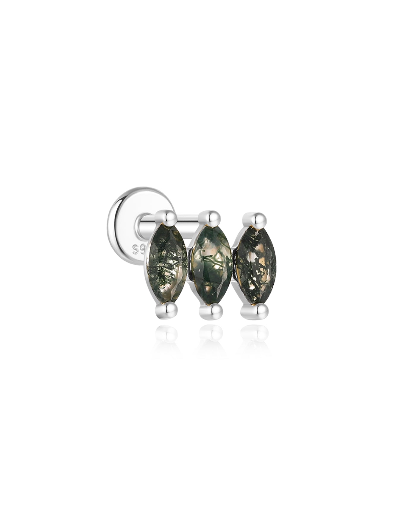 925 Sterling Silver All-Match Water Grass Agate Ear Piercing Stud