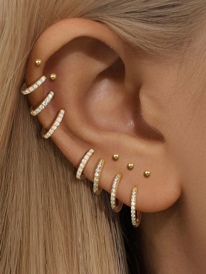 925 Classic Waterproof Pave Hoop Huggies Earrings
