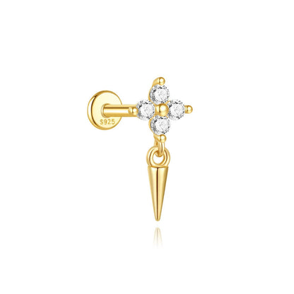 925 Sterling Silver Water Drop Flower Piercing Studs