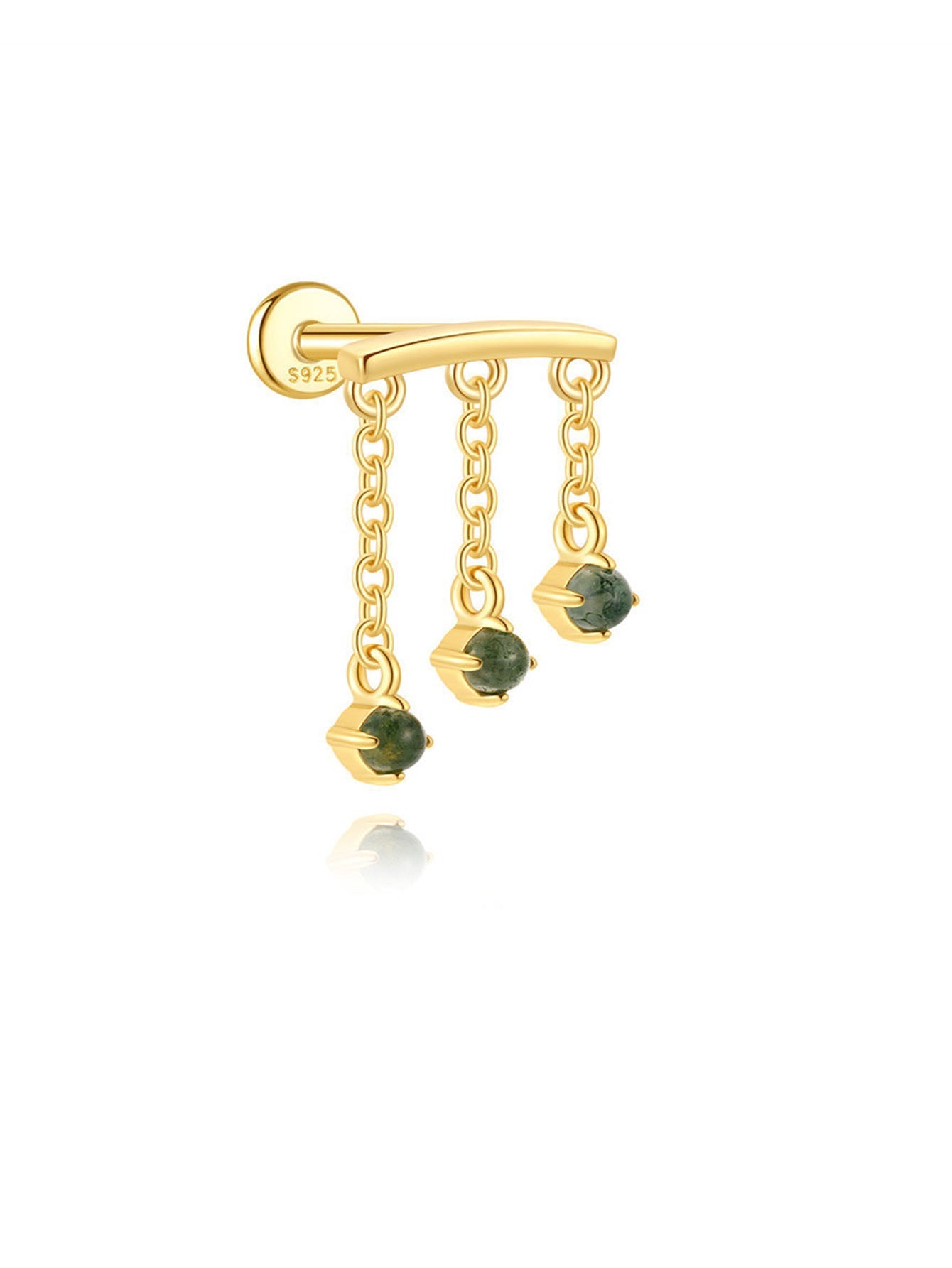 925 Sterling Silver Water Grass Agate Tassel Cartilage Piercing Studs