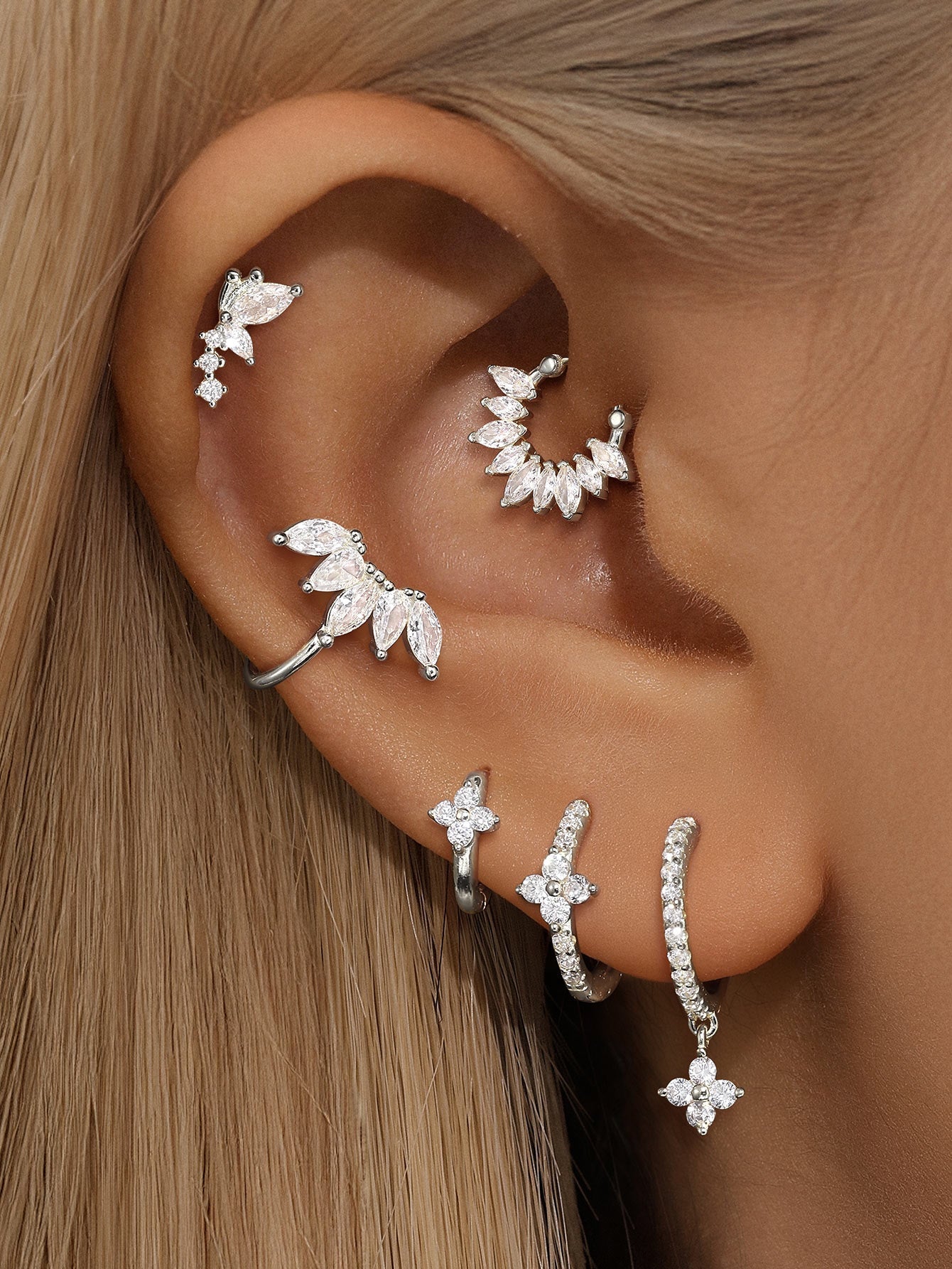 925 Sterling Silver Flower Pave Zircon Earring Series