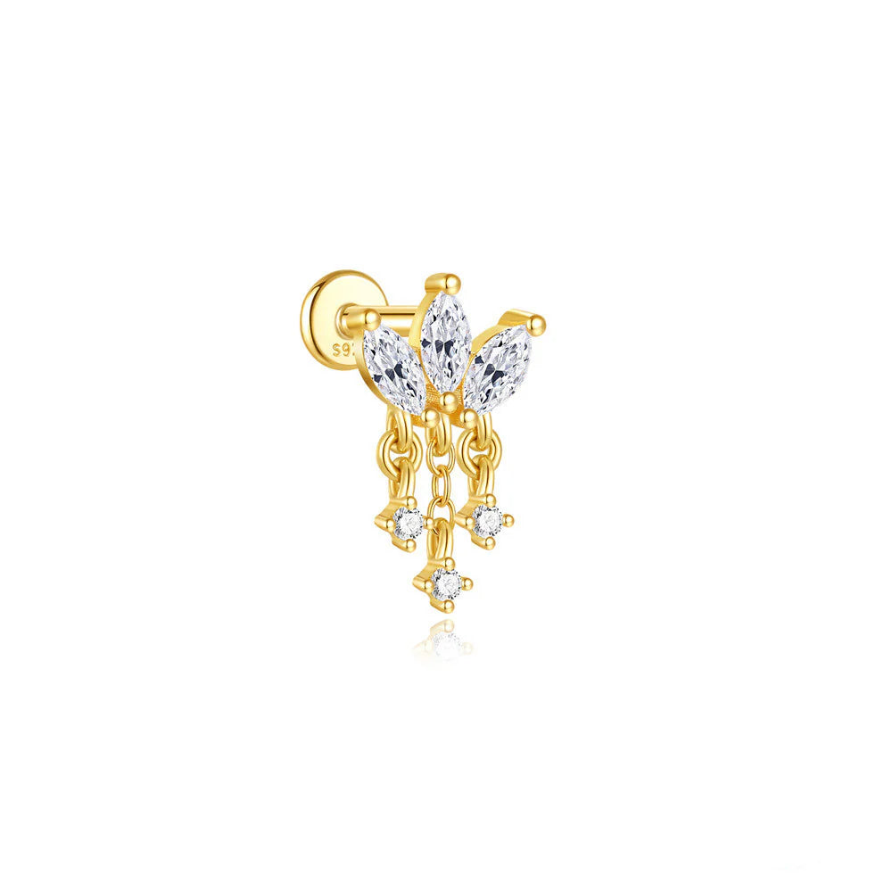 925 Sterling Silver Water Drop Flower Piercing Studs