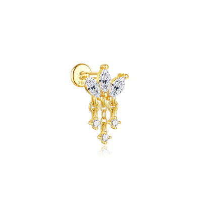 925 Sterling Silver Water Drop Flower Piercing Studs