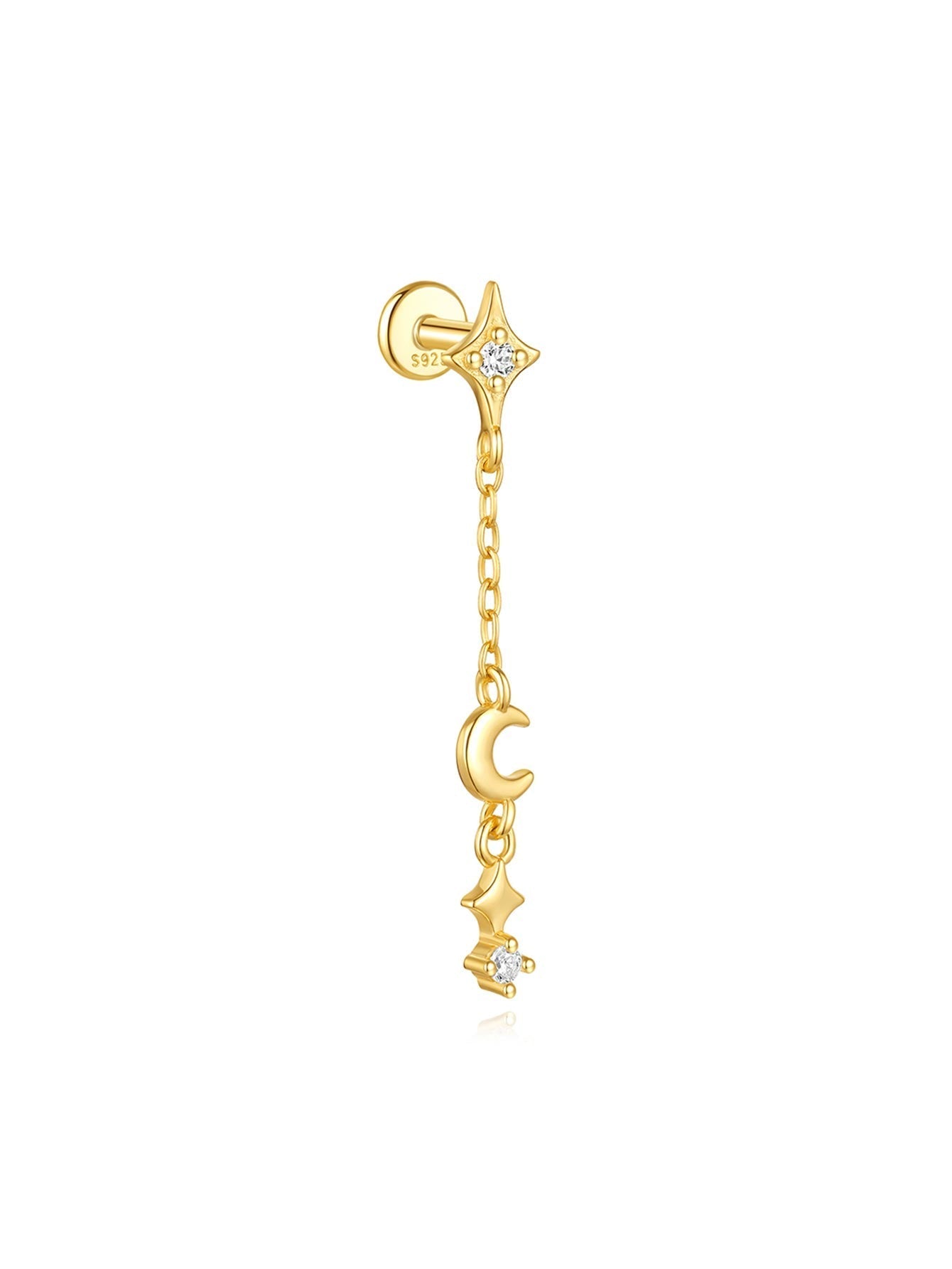 925 Sterling Silver Flower Drop Star Moon Studs Earrings