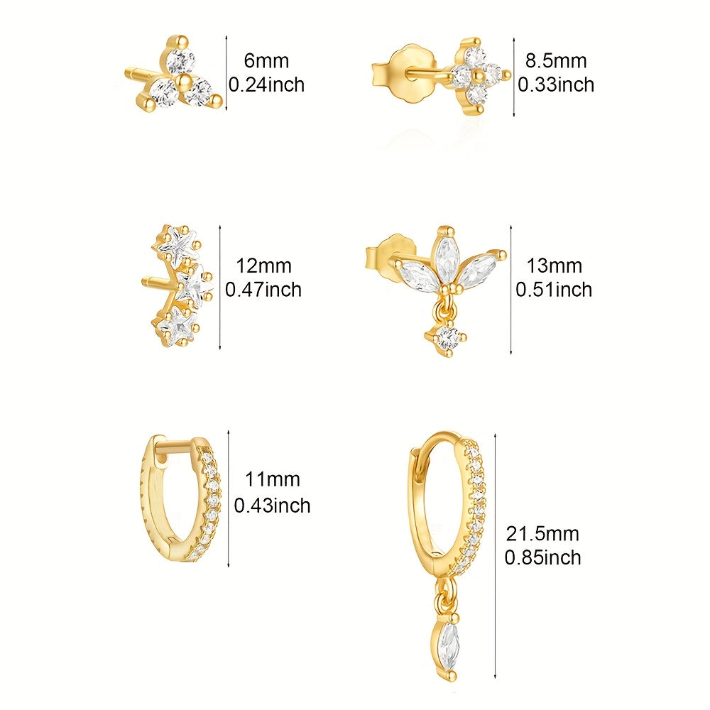 ✨ Valén | 6-Piece Golden Zircon Earrings Set ✨