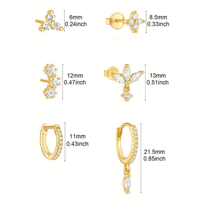 ✨ Valén | 6-Piece Golden Zircon Earrings Set ✨