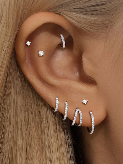 G23 Titanium Waterproof Double Hoop Cartilage Earring 16G – 5A CZ, Multiple Sizes