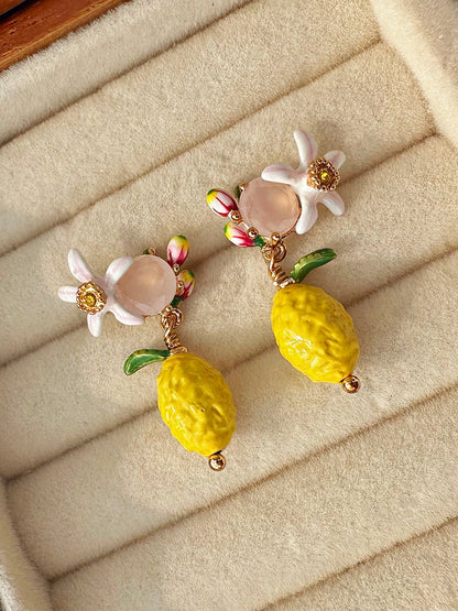 Floral And Lemon Charm Studs