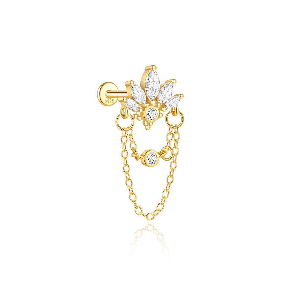 S925 Gold Plated Sterling Silver Waterproof Crown Diamond Tassel Helix Earrings Series