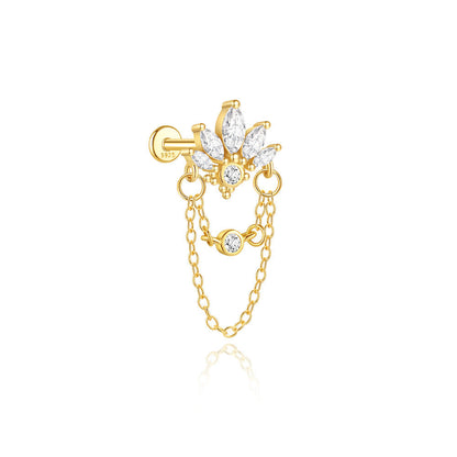 S925 Gold Plated Sterling Silver Waterproof Crown Diamond Tassel Helix Earrings Series