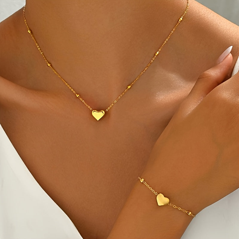 💖 Valén | Heart Necklace & Bracelet Set (2 pcs) 💖