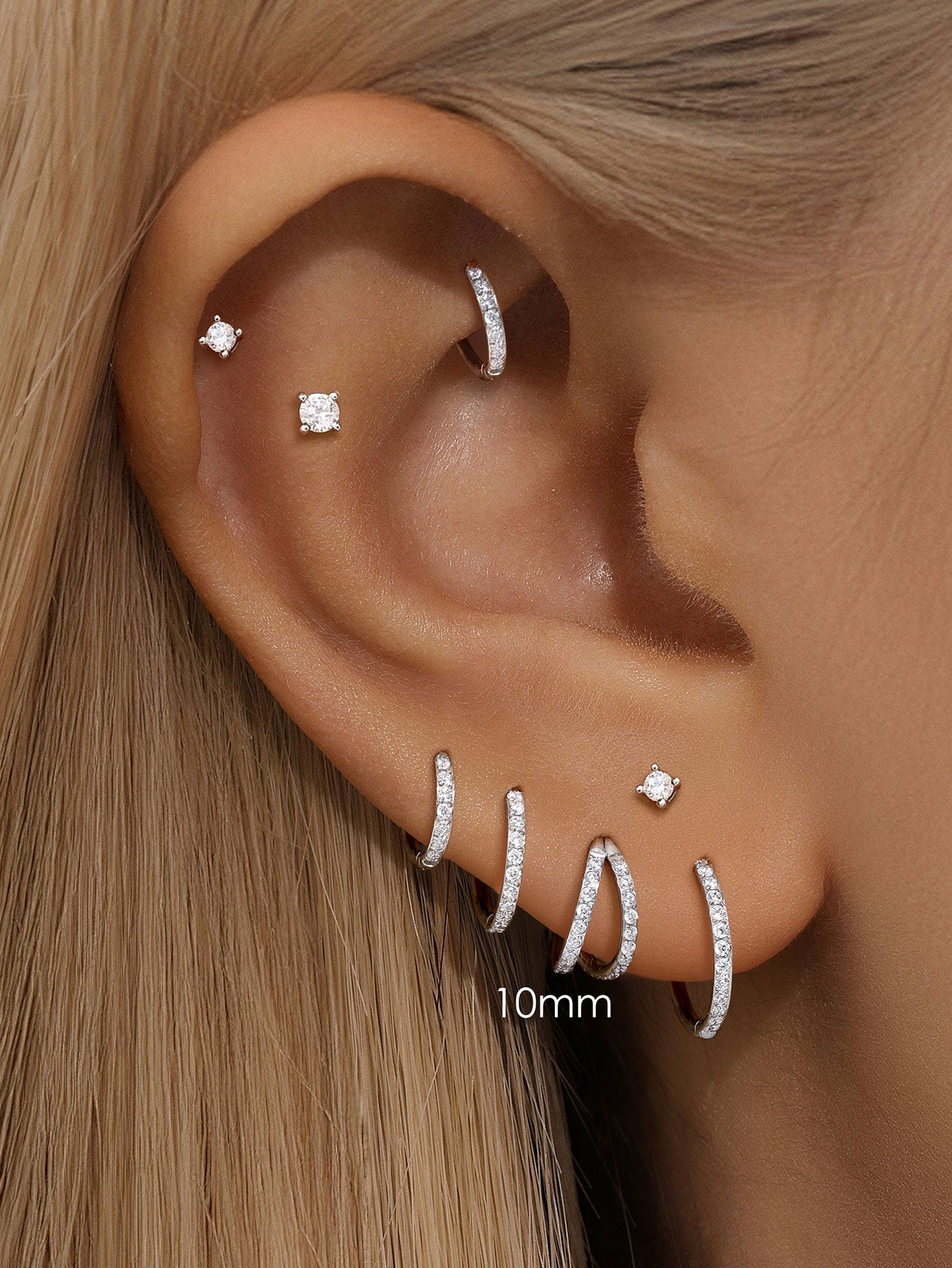 G23 Titanium Waterproof Double Hoop Cartilage Earring 16G – 5A CZ, Multiple Sizes