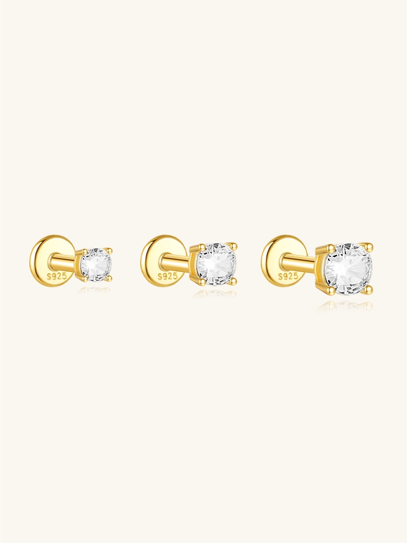 S925 Round Zirconia Stud Earrings– 2mm / 3mm / 4mm