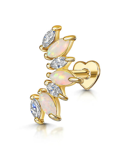 S925 Sterling Silver Opal Marquise Ear Piercing Stud