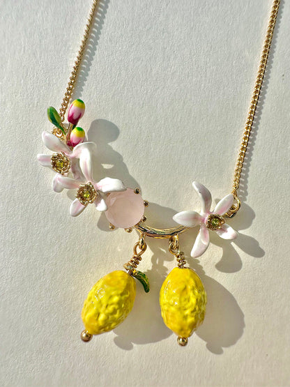 VALÉN — Floral &amp; Lemon Charm Pendant Necklace