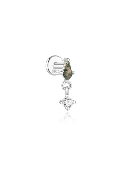925 Sterling Silver All-Match Water Grass Agate Ear Piercing Stud