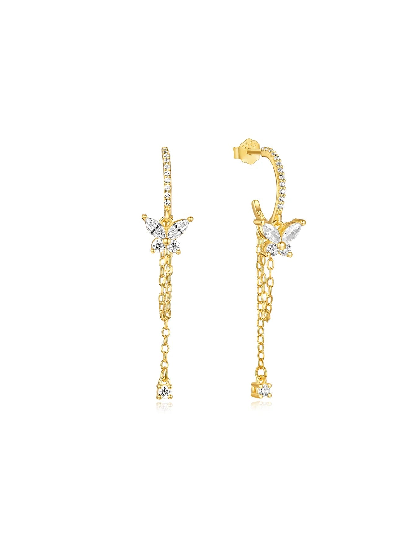 925 Sterling Silver Tassel Butterfly Pendant Zircon Earrings Series