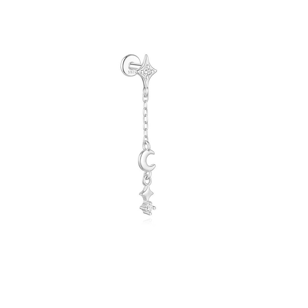 925 Sterling Silver Flower Drop Star Moon Studs Earrings