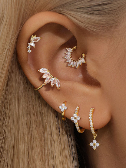 925 Sterling Silver Flower Pave Zircon Earring Series