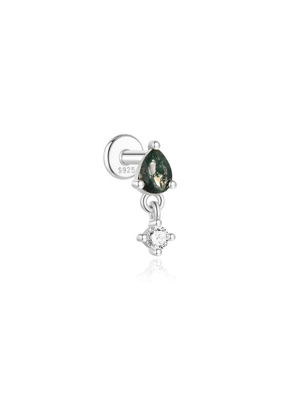 925 Sterling Silver All-Match Water Grass Agate Ear Piercing Stud