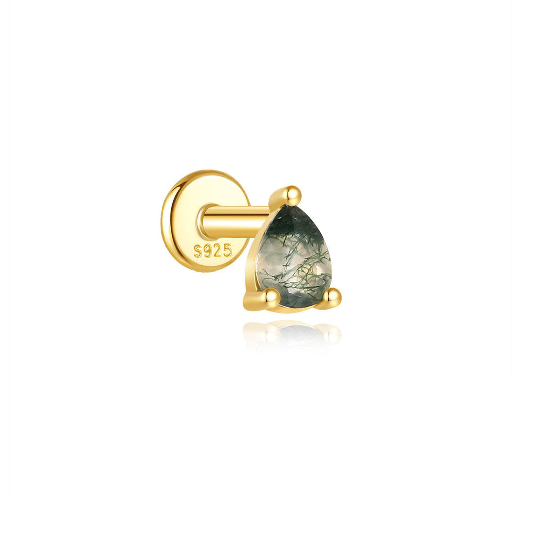 925 Sterling Silver All-Match Water Grass Agate Ear Piercing Stud