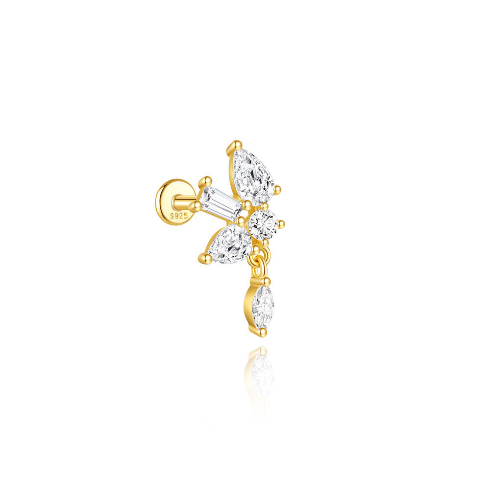 S925 Gold Plated Sterling Silver Waterproof Crown Diamond Tassel Helix Earrings Series