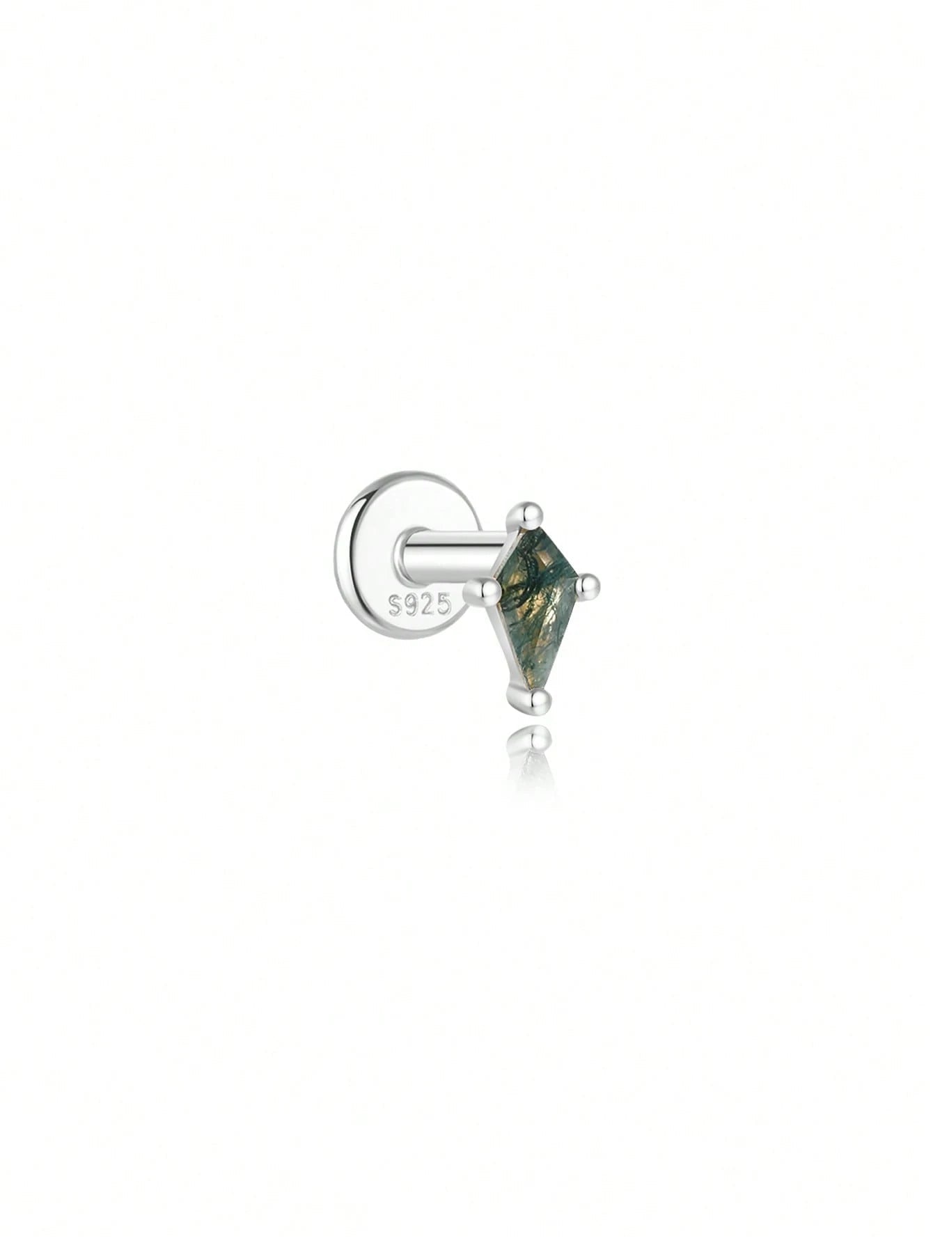 925 Sterling Silver All-Match Water Grass Agate Ear Piercing Stud