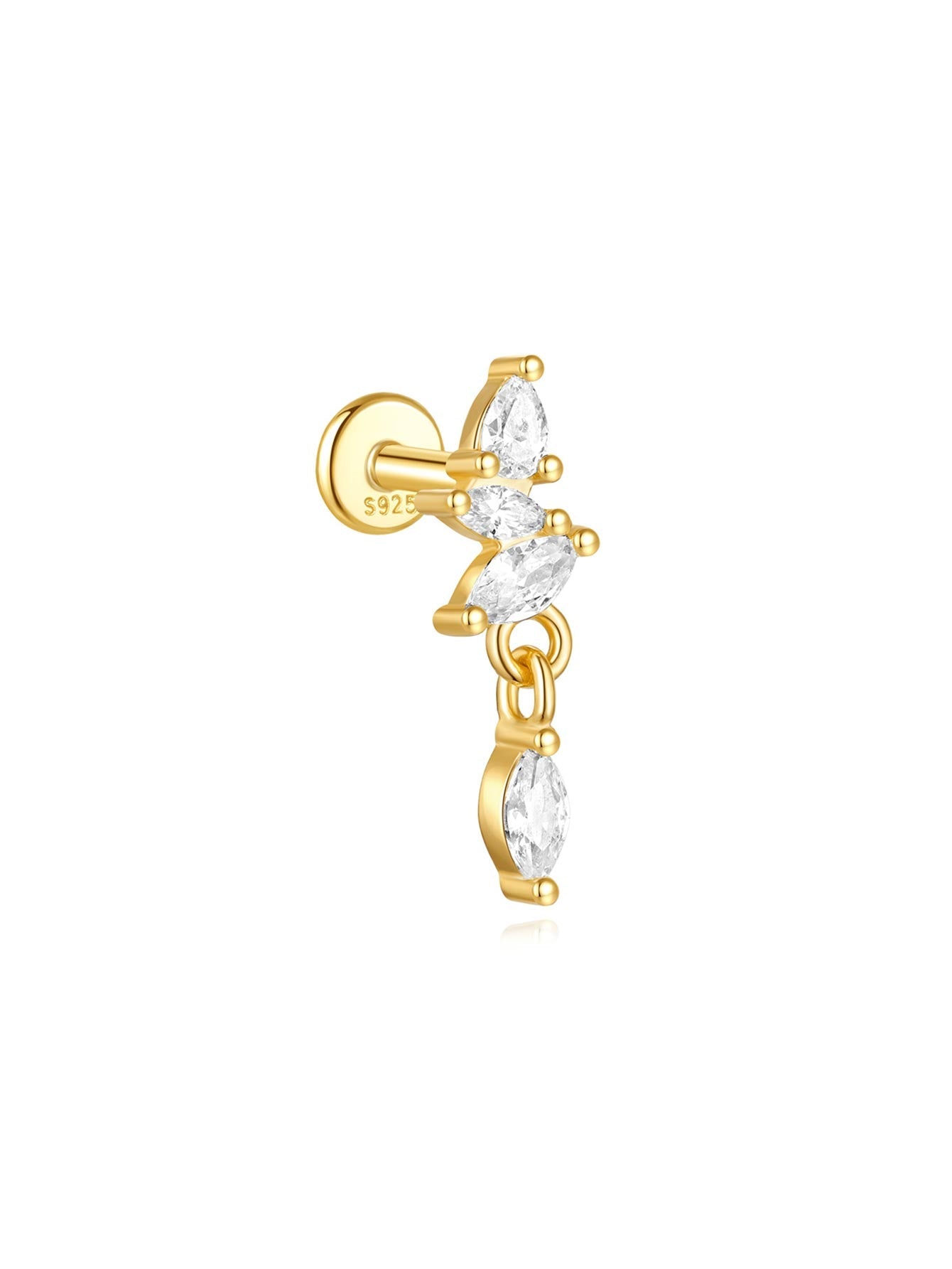 925 Sterling Silver Flower Drop Star Moon Studs Earrings
