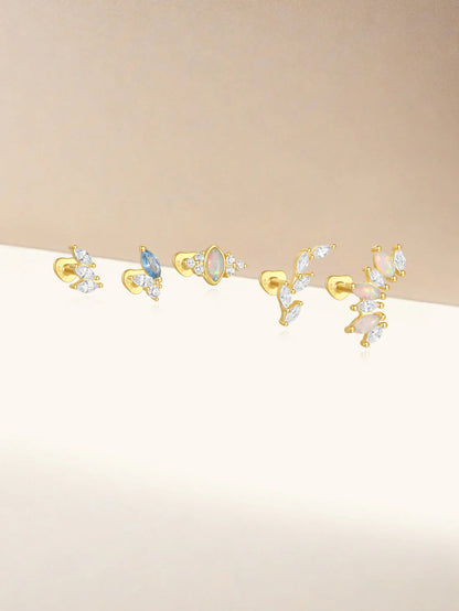 S925 Sterling Silver Opal Marquise Ear Piercing Stud