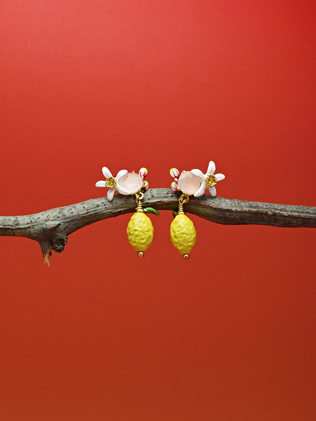Floral And Lemon Charm Studs