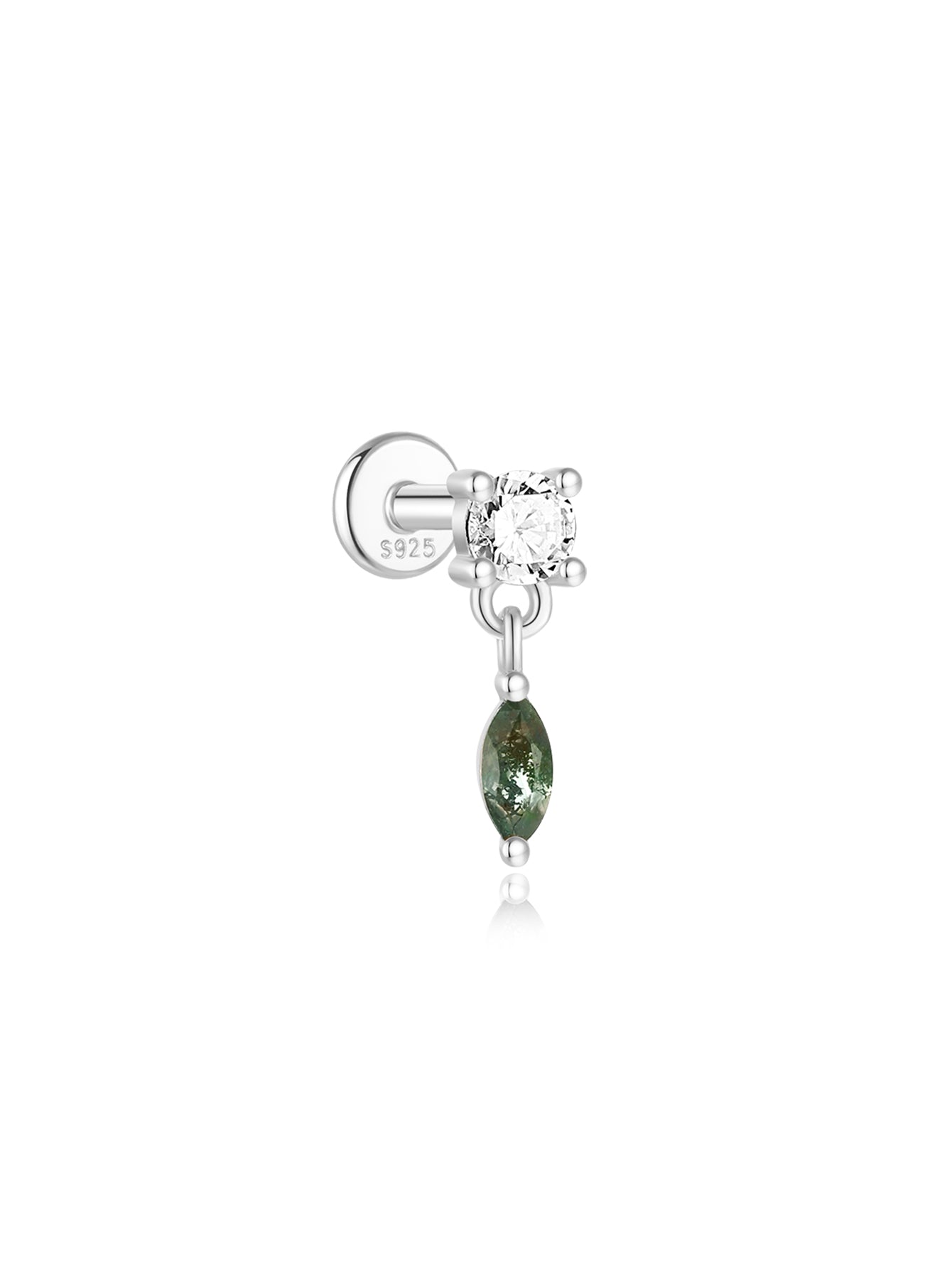 925 Sterling Silver All-Match Water Grass Agate Ear Piercing Stud